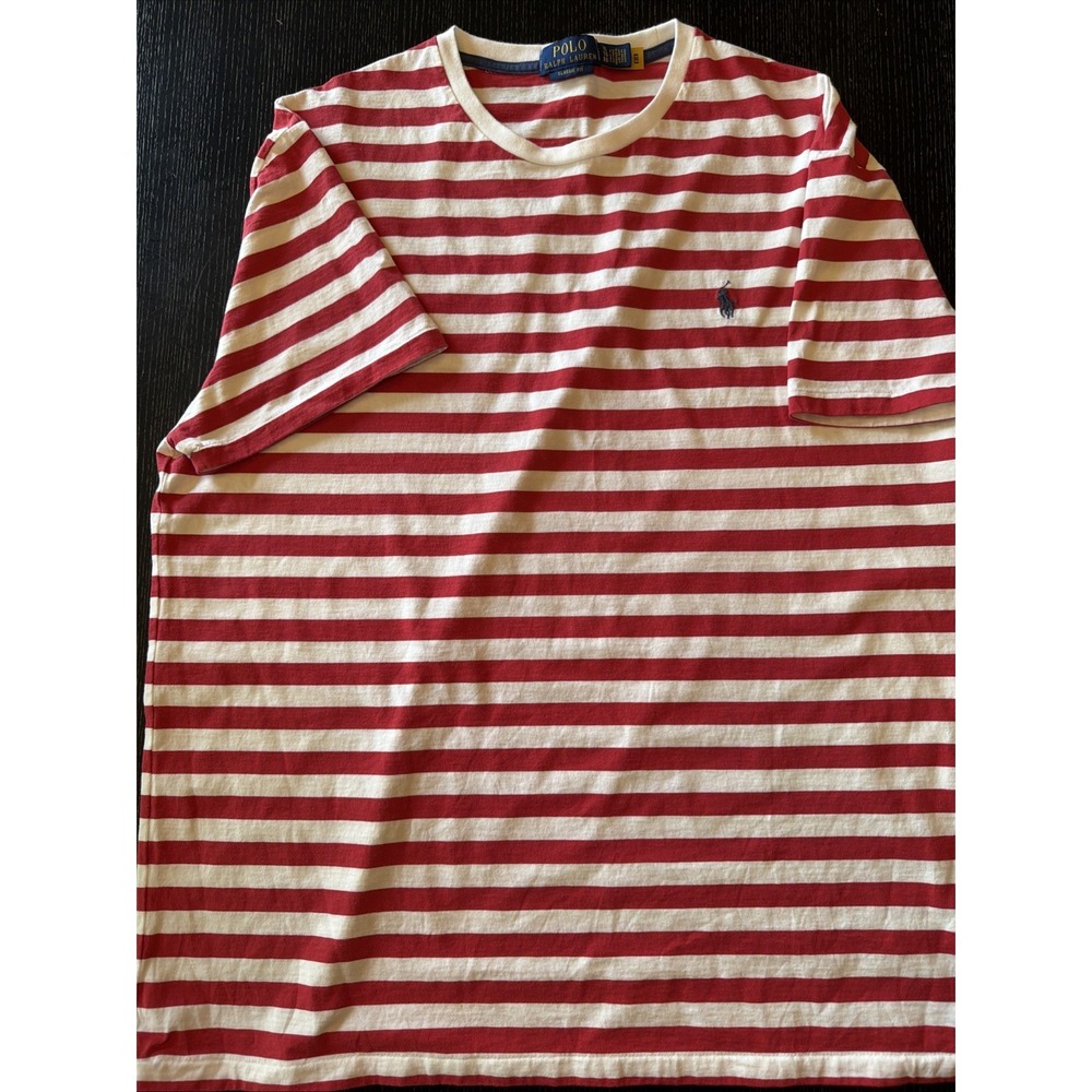 Polo Ralph Lauren Classic Fit Red White Stripe Crew Tee Mens XL